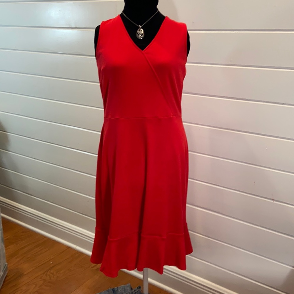 Talbots Flounce Hem Red Dress Large Petite